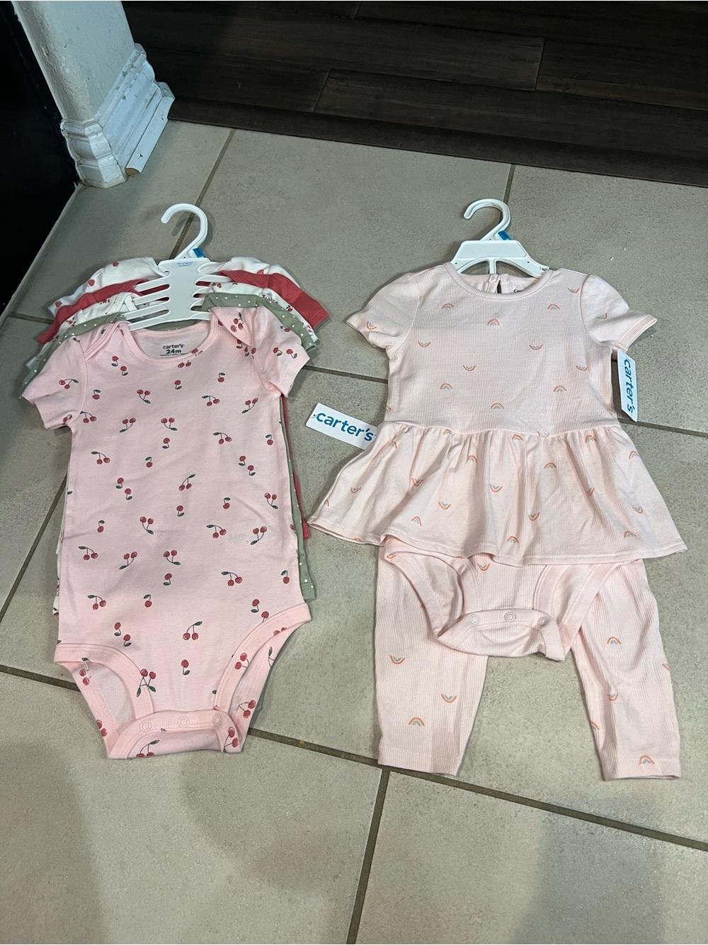 Carter's Pink Cherry Print Bodysuits & Peplum Set